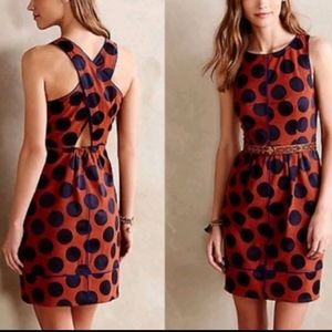 Maeve by Anthropologie Orange and Blue Polka Dot Dress Size 0 VGUC